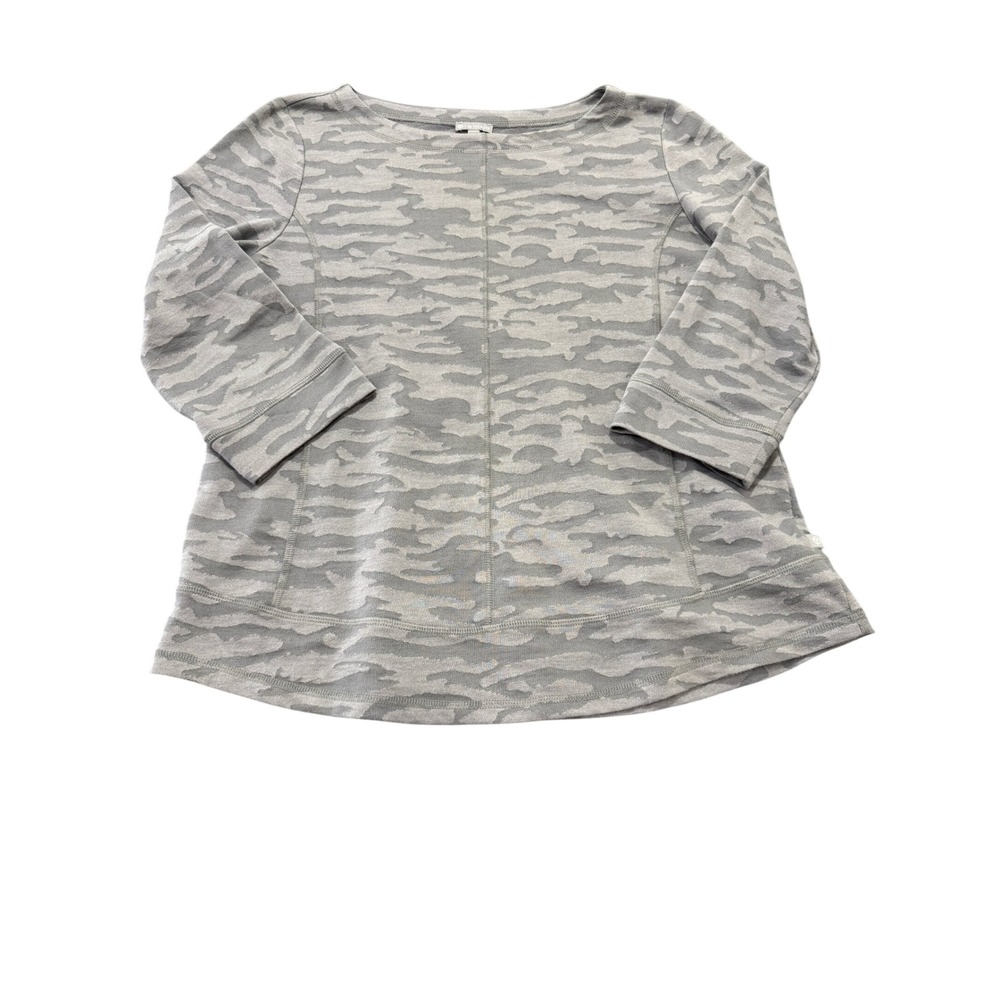 T by Talbots Gray Camo French Terry Pullover Sweatshirt Womens Large 3/4 Sleeve